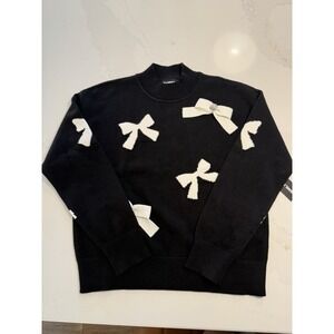 Karl Lagerfeld Paris Sweater Women Medium Black White NWT Bow Mock Neck L5ZSS721
